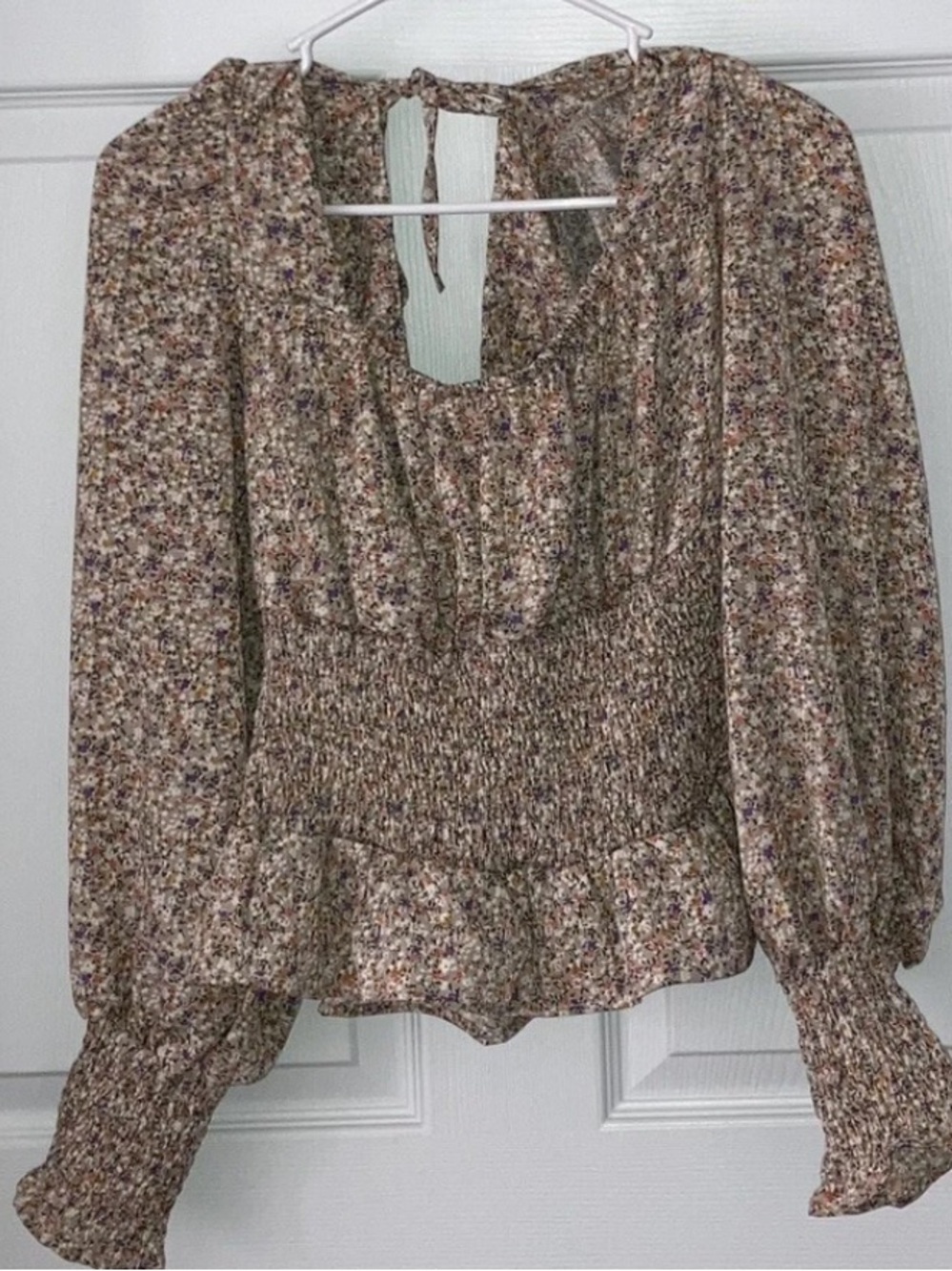 She + Sky Smocked Blouse Women's L Top Shirt Floral Prairie Boho New NWT $60